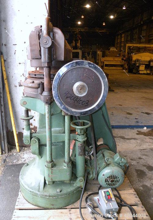 Used Stokes Single Sided Rotary Tablet Press, Model DS-3. 15 stations, approximately 15 tons operating pressure. 1-3/16’’ maximum tablet diameter. Adjustable depth of fill 1-1/16’’. Output tablets pe...