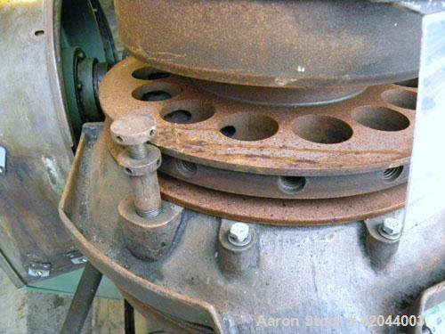 Used Stokes Single Sided Rotary Tablet Press, Model DS-3. 15 stations, approximately 15 tons operating pressure. 1-3/16’’ maximum tablet diameter. Adjustable depth of fill 1-1/16’’. Output tablets pe...
