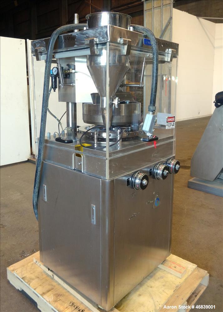 Used Vanguard Pharmaceutical Machinery Rotary Tablet Press, Model VRP1124, Approximate 9 Tons, nickle/alloy construction. Maximum approximate 93,000 tablets per hour. 24 Stations. Maximum per-compres...