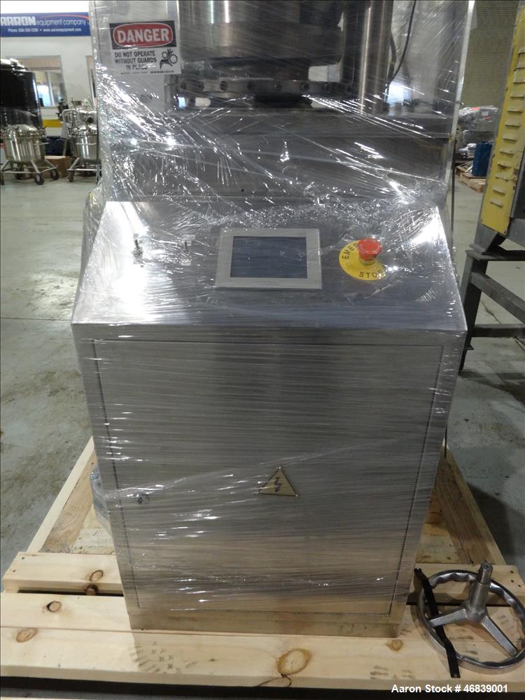 Used Vanguard Pharmaceutical Machinery Rotary Tablet Press, Model VRP1124, Approximate 9 Tons, nickle/alloy construction. Maximum approximate 93,000 tablets per hour. 24 Stations. Maximum per-compres...