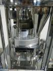 Used Riva Piccola B-C rotary tablet press, 10 station, 50 Kn compression pressure, keyed upper punch guides, 16 mm max tablet diameter, 19 mm max depth of fill, force feeder, rated up to 60,000 table...