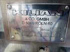 Used Kilian Rotor Tablet Press, Type RTS 18. 18 Stations, D-tooling, 100 Kn compression rating, 28 mm max tablet dia., 38 mm max depth of tablet fill, working capacity rated up to 75,600 tablets/hour...