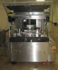 Used Manesty Rotary Tablet Press, Model Rotapress Mark IV, 55 station. 6-1/2 ton compression force with pre-compression 1 ton. Tablet output range per hour 156,000 to 439,800. Double sided. 0.62’’ (1...
