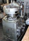Used Manesty Rotary Tablet Press, Model RS3. 14 station, 15 ton compression force with pre-compression adjustable to 5 tons. Penetration of the punch adjustable from 0 to 1/2