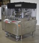 Used Manesty Mark IV 75 Station Rotary Tablet Press. Max press output 600,300 per hour (single layer), 300,150 per hour (bi-layer). Max depth of fill 17.46mm, max tablet diameter 11mm. Pre-compressio...
