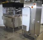 Used Manesty Mark IV 75 Station Rotary Tablet Press. Max press output 600,300 per hour (single layer), 300,150 per hour (bi-layer). Max depth of fill 17.46mm, max tablet diameter 11mm. Pre-compressio...