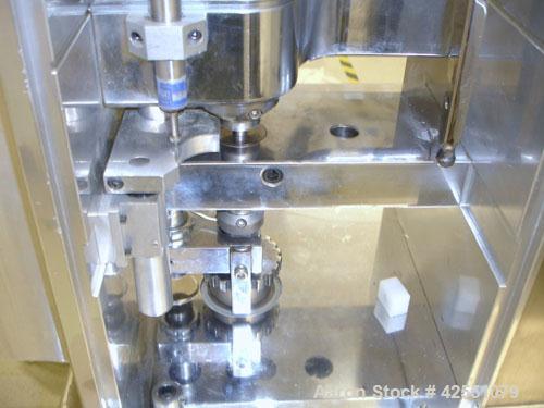 Used Riva MiniPress Single Station Tablet Press, Model MII. 60Kn (6 Ton) Compression pressure, 24mm max tablet diameter, 18mm max depth of fill, rated up to 6000 tablets/hour.