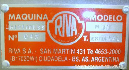 Used Riva MiniPress Single Station Tablet Press, Model MII. 60Kn (6 Ton) Compression pressure, 24mm max tablet diameter, 18mm max depth of fill, rated up to 6000 tablets/hour.