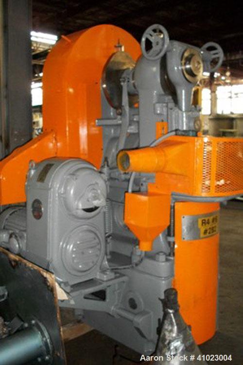 Used Stokes 526-1 R-4 Compacting Tablet Press. Dual motion, 20 ton, 3" maximum diameter of tablet, 2 5/8" maximum depth of fill, bronze feed shoe, stainless steel powder hopper, 5 hp vari-drive motor...