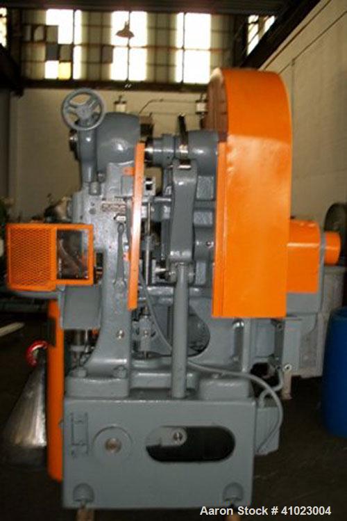 Used Stokes 526-1 R-4 Compacting Tablet Press. Dual motion, 20 ton, 3" maximum diameter of tablet, 2 5/8" maximum depth of fill, bronze feed shoe, stainless steel powder hopper, 5 hp vari-drive motor...