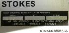 Used Stokes Single Motion, Single Punch Compacting Press, Model 900-511-695040.  Maximum pressure from above 1 1/2 Ton, maximum depth of fill 7/16