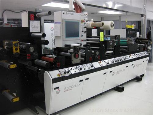 Used Rotoflex DLI 330 die cutting and laminating line with Vericut C2 die cutter. Maximum web width: 13" (330MM) Minimum Web width: 8" or 200mm. One 3" (76mm) pneumatic core type unwind, one 3" (76mm...