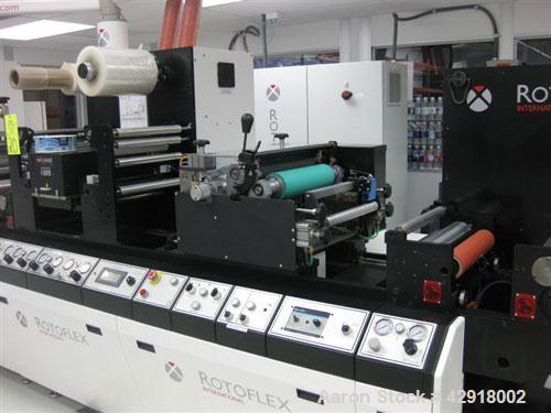 Used Rotoflex DLI 330 die cutting and laminating line with Vericut C2 die cutter. Maximum web width: 13" (330MM) Minimum Web width: 8" or 200mm. One 3" (76mm) pneumatic core type unwind, one 3" (76mm...