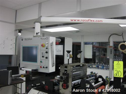 Used Rotoflex DLI 330 die cutting and laminating line with Vericut C2 die cutter. Maximum web width: 13" (330MM) Minimum Web width: 8" or 200mm. One 3" (76mm) pneumatic core type unwind, one 3" (76mm...