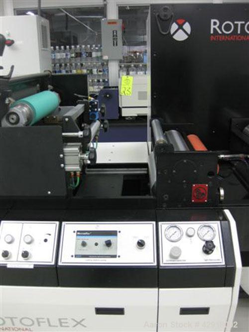 Used Rotoflex DLI 330 die cutting and laminating line with Vericut C2 die cutter. Maximum web width: 13" (330MM) Minimum Web width: 8" or 200mm. One 3" (76mm) pneumatic core type unwind, one 3" (76mm...