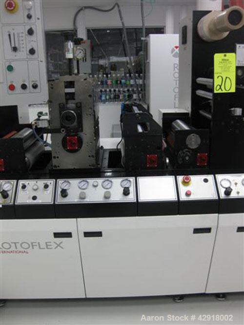 Used Rotoflex DLI 330 die cutting and laminating line with Vericut C2 die cutter. Maximum web width: 13" (330MM) Minimum Web width: 8" or 200mm. One 3" (76mm) pneumatic core type unwind, one 3" (76mm...