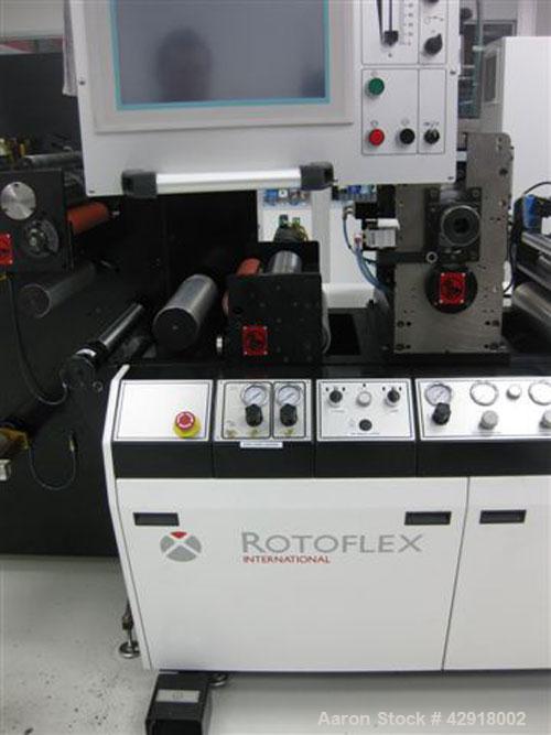 Used Rotoflex DLI 330 die cutting and laminating line with Vericut C2 die cutter. Maximum web width: 13" (330MM) Minimum Web width: 8" or 200mm. One 3" (76mm) pneumatic core type unwind, one 3" (76mm...