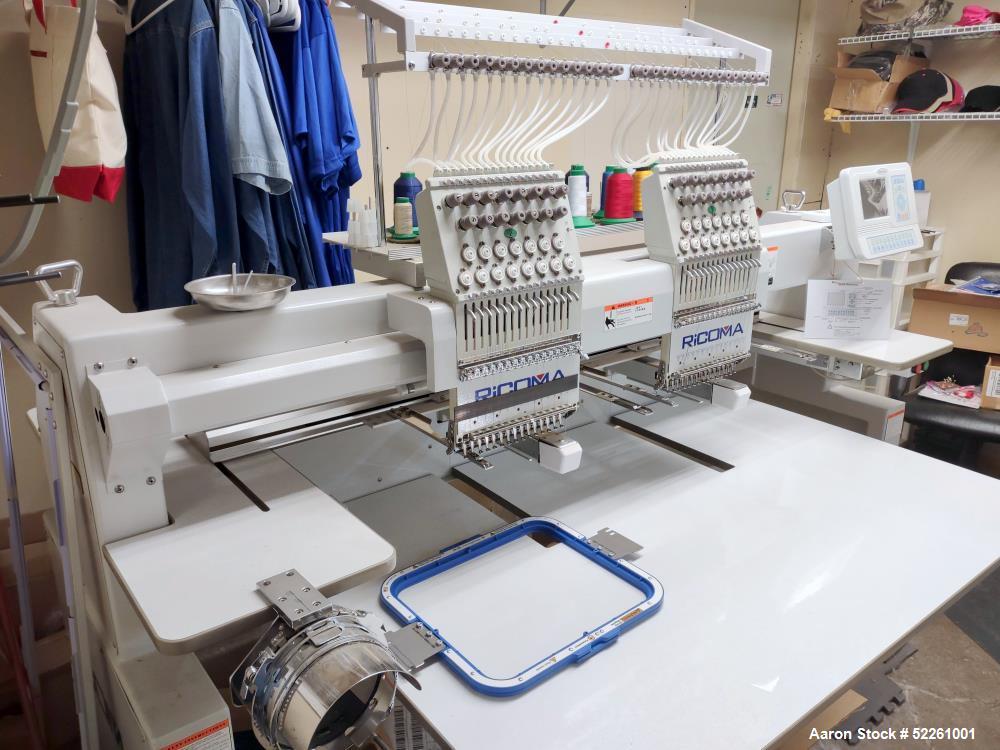 Used Ricoma RCM-1502C-H-W Two-Head Commercial Embroidery Machine