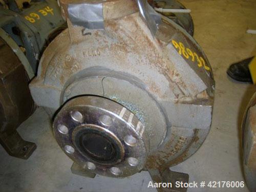Used Durco Centrifugal Pump, Model Lo-Flo, Size 2X1X10, Alloy 20. 2" inlet, 1" outlet. Approximately 52 gallons per minute at 419' head. Requires motor and base.