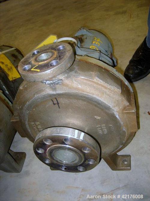 Used Durco Centrifugal Pump, Model Lo-Flo, Size 2X1X10, Alloy 20. 2" inlet, 1" outlet. Approximately 75 gallons per minute at 65' head. Requires motor and base.