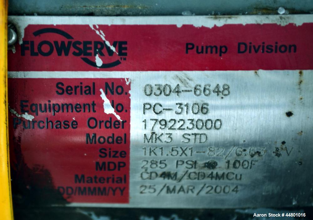 Used Flowserve Durco Mark 3 Centrifugal Pump, Model MK3 Standard