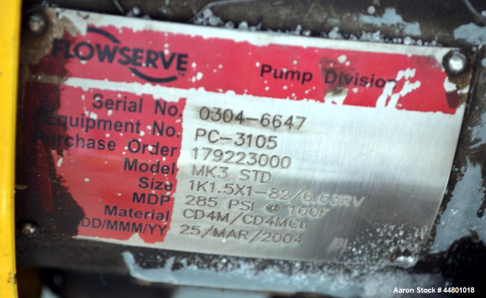 Used Flowserve Durco Mark 3 Centrifugal Pump, Model MK3 Standard