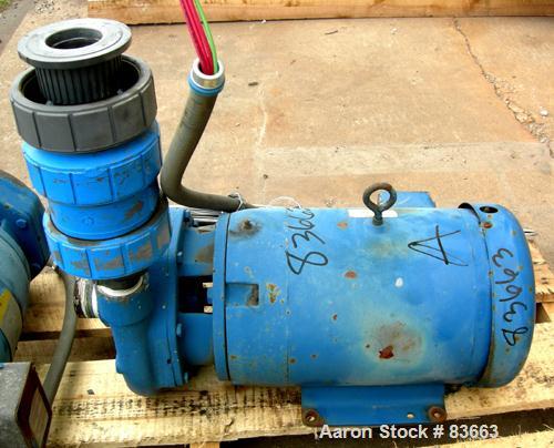 Used Goulds Centrifugal Pump, Model 3656, size 1-1/2 x 2-8, CDA922 bronze. 2" inlet, 1-1/2" outlet, approximate 6-1/2" diameter impeller. Rated approximately 220 gallons per minute at 225 head feet a...