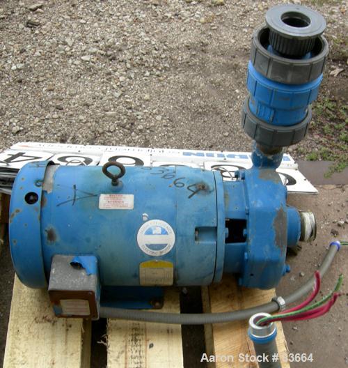 Used Goulds Centrifugal Pump, Model 3656, size 1-1/2 x 2-8, CDA922 bronze. 2" inlet, 1-1/2" outlet, approximate 6-1/2" diameter impeller. Rated approximately 220 gallons per minute at 225 head feet a...