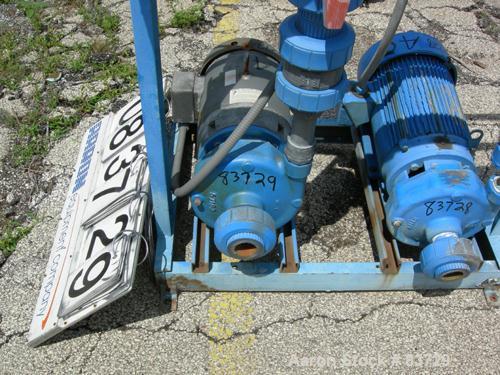 Used Goulds Centrifugal Pump, Model 3656, Size 1-1/2 x 2-8, CDA922 Bronze. 2" inlet, 1-1/2" outlet, approximate 6-1/2" diameter impeller. Rated approximately 220 gallons per minute at 225 head feet a...