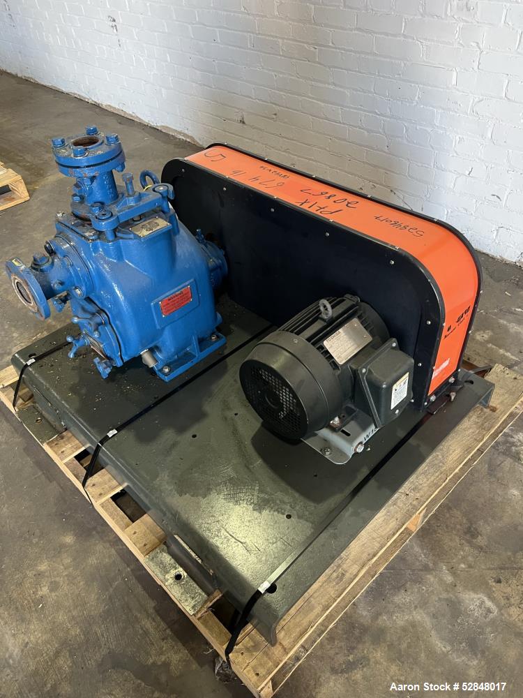 Used Weir Specialty Pumps Self Priming Centrifugal Waste Water Pump, Model 2-WSP-AAAAA-A1-ALF. Approximate 225GPM at 103 head feet. Impeller driven by a 5hp, 3/60/230/460 volt, 3600rpm motor. 2" diam...