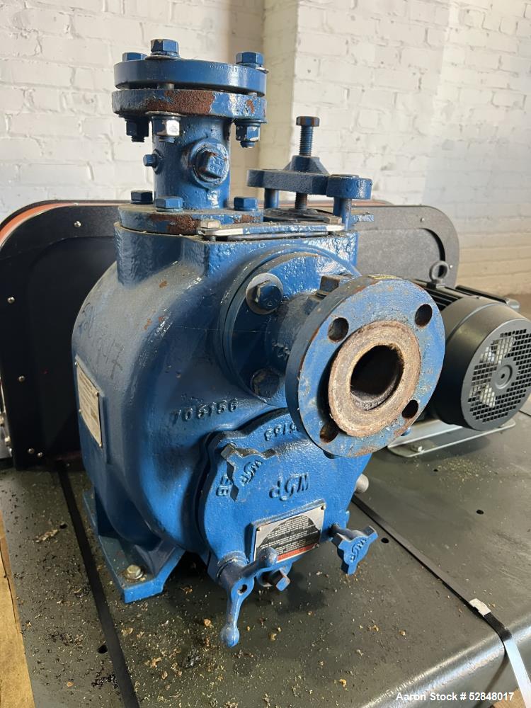 Used Weir Specialty Pumps Self Priming Centrifugal Waste Water Pump, Model 2-WSP-AAAAA-A1-ALF. Approximate 225GPM at 103 head feet. Impeller driven by a 5hp, 3/60/230/460 volt, 3600rpm motor. 2" diam...