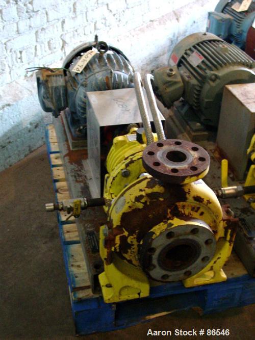Used A.W. Chesterton Centrifugal Pump, Size 2X3X8, Carbon Steel. 3" Inlet, 2" outlet, 7.75" diameter impeller. Driven by a 15 hp motor.