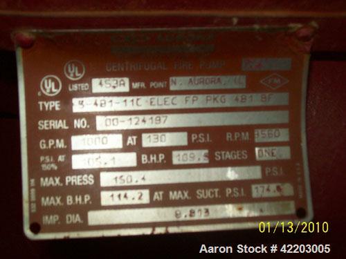Used Aurora Fire Pump System, Model 5-481-11C