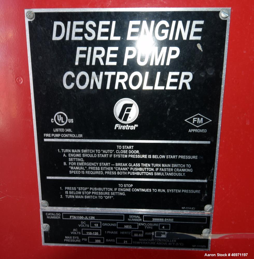 Used Clarke Fire Protection Products Diesel Driven Fire Pump System. Consisting of: (1) Clarke diesel engine, model JU4H-UF54, part# WAB, serial# PE4045T769488, built 2009. (1) ITT Industries centrif...