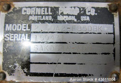 Used Cornell Dissolved Air Floatation DAF Centrifugal Pump, Model 2.5DA2-F85DBK, Carbon Steel. Approximate capacity 150-225 gallons per minute at 75 psi at 3600 rpm. 2-1/2” Inlet/outlet. Driven by an...