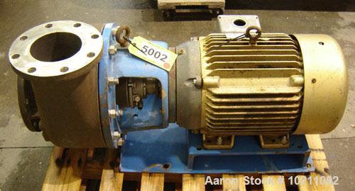 Used Discflo Centrifugal Pump, Model 806-14-2D. Rated for 400 gpm at 20 ft of head or 700 gpm at 15 ft of head. Close coupled with long adapter channel base configuration. Clockwise rotation. 15 hp B...