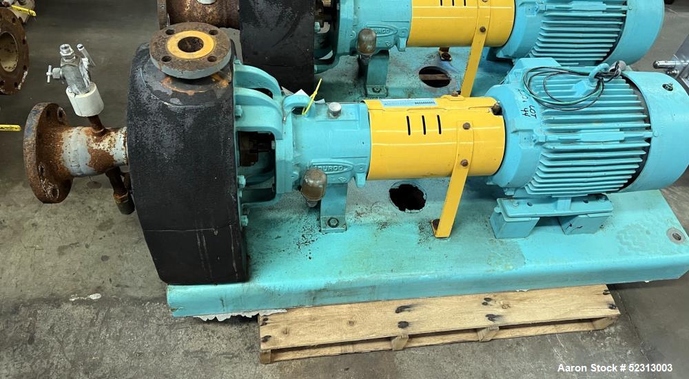 Used Flowserve /  Durco Mark IIIA Carbon Steel Centrifugal Pump, Size 2K3X2-13/103 RV. Approximate 3" inlet, 2" outlet. Approximate 450 gpm, 90 TDH. Driven by a 15hp, 3/60/460 volt, 1765 rpm motor. S...