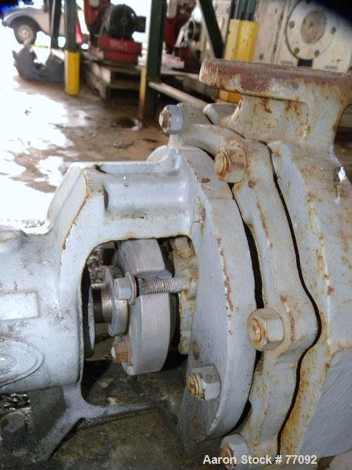 Used Durco Mark II Centrifugal Pump, Size 1.5X1-8/80, Carbon Steel. 1.5" Inlet, 1" outlet. Rated approximately 150 gallons per minute at 240' head. Mechanical seal. Driven by a 7-1/2hp, 3/60/230/460 ...