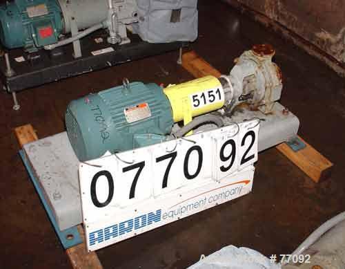 Used Durco Mark II Centrifugal Pump, Size 1.5X1-8/80, Carbon Steel. 1.5" Inlet, 1" outlet. Rated approximately 150 gallons per minute at 240' head. Mechanical seal. Driven by a 7-1/2hp, 3/60/230/460 ...