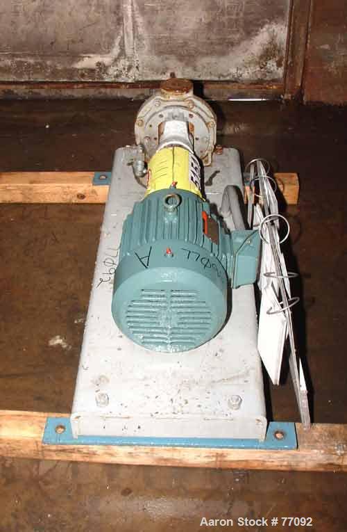 Used Durco Mark II Centrifugal Pump, Size 1.5X1-8/80, Carbon Steel. 1.5" Inlet, 1" outlet. Rated approximately 150 gallons per minute at 240' head. Mechanical seal. Driven by a 7-1/2hp, 3/60/230/460 ...