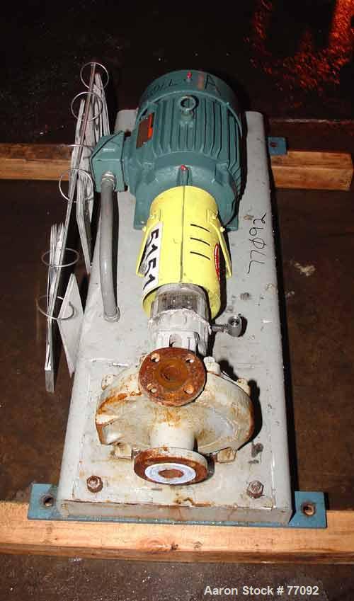 Used Durco Mark II Centrifugal Pump, Size 1.5X1-8/80, Carbon Steel. 1.5" Inlet, 1" outlet. Rated approximately 150 gallons per minute at 240' head. Mechanical seal. Driven by a 7-1/2hp, 3/60/230/460 ...