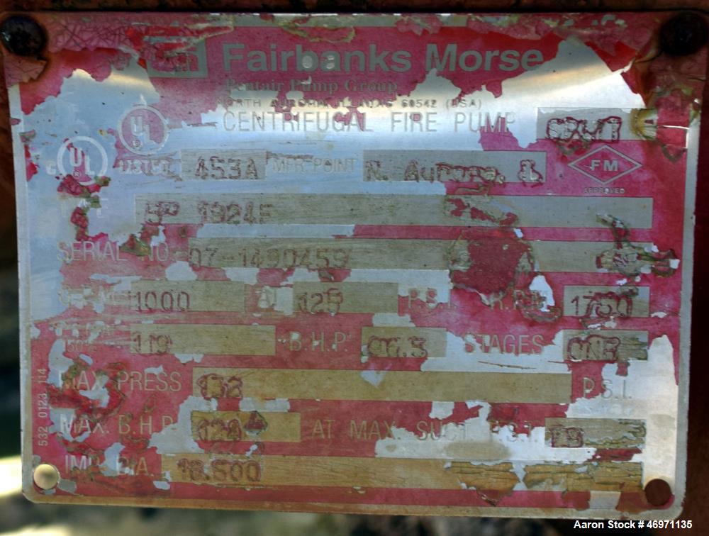 Used Clarke Fire Protection Products Diesel Driven Fire Pump System. Consisting of: (1) Clarke diesel engine, model JU6H-UFM8, part# L1211D, serial# PE6068T645250, built 2007. (1) Fairbanks Morse cen...