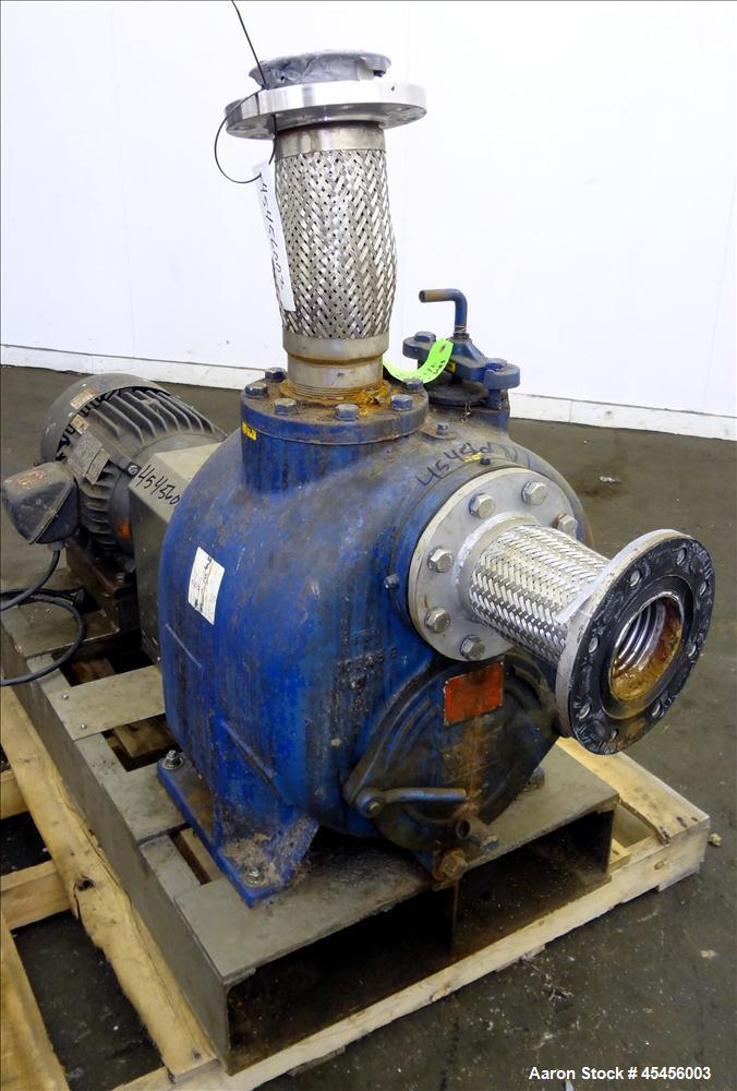 Used Gorman-Rupp T-Series Self Priming Centrifugal Pump, Model T4A3-B, Carbon Steel. Rated approximate 250 gallons per minute at 40 head at 1200 rpm. 4" Inlet/outlet. Driven by a 10hp, 3/60/208-230/4...