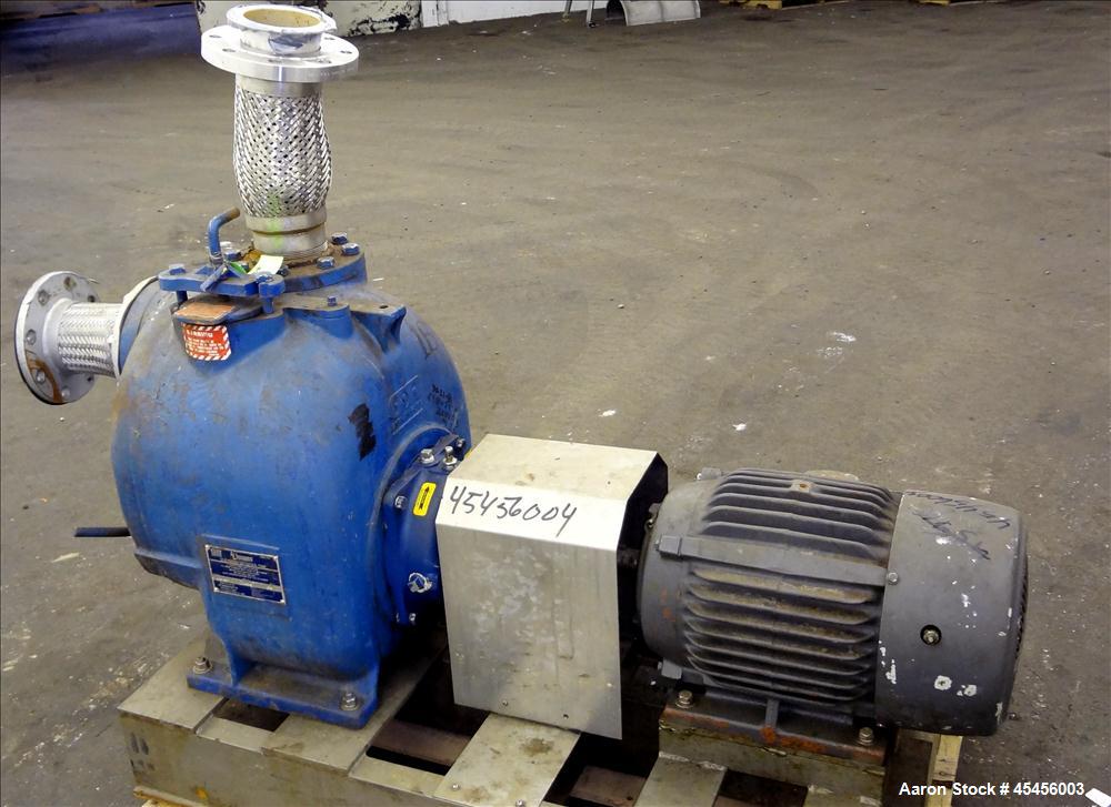 Used Gorman-Rupp T-Series Self Priming Centrifugal Pump, Model T4A3-B, Carbon Steel. Rated approximate 250 gallons per minute at 40 head at 1200 rpm. 4" Inlet/outlet. Driven by a 10hp, 3/60/208-230/4...