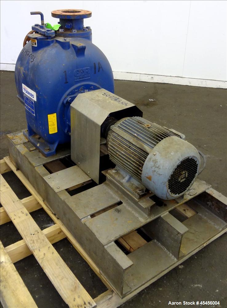 Used Gorman-Rupp T-Series Self Priming Centrifugal Pump, Model T4A3-B, Carbon Steel. Rated approximate 250 gallons per minute at 40 head at 1200 rpm. 4" Inlet/outlet. Driven by a 5hp, 3/60/230/460 vo...