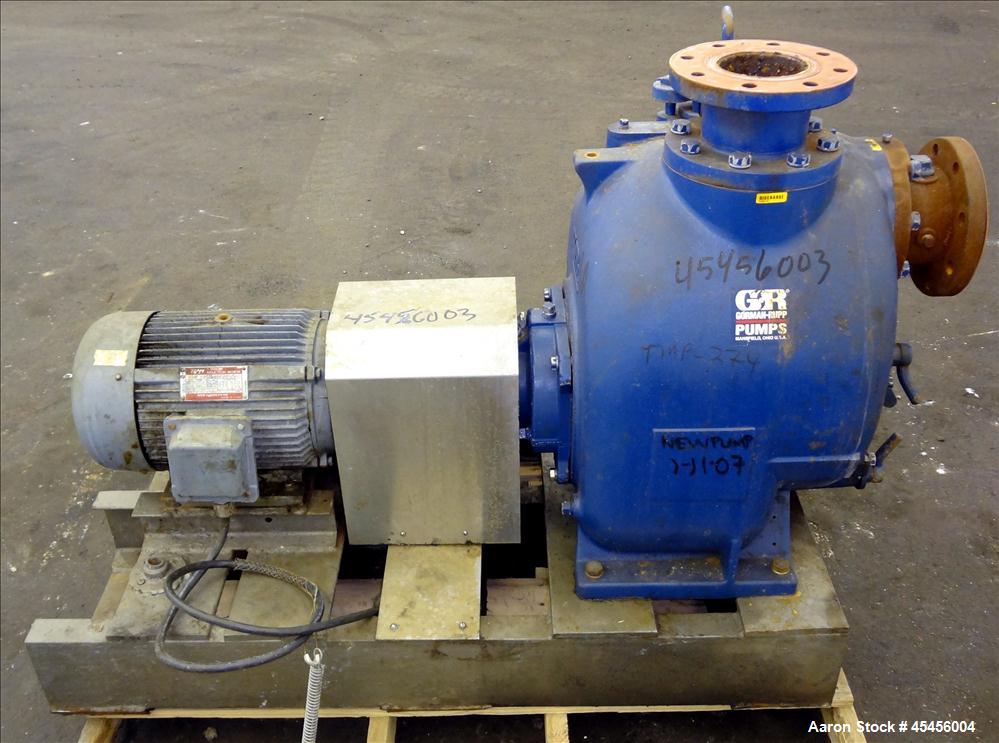 Used Gorman-Rupp T-Series Self Priming Centrifugal Pump, Model T4A3-B, Carbon Steel. Rated approximate 250 gallons per minute at 40 head at 1200 rpm. 4" Inlet/outlet. Driven by a 5hp, 3/60/230/460 vo...