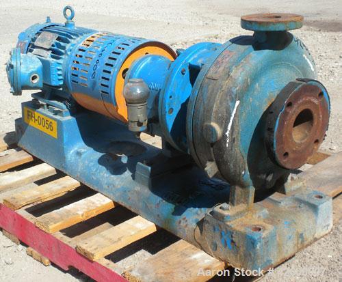 Used Goulds Centrifugal Pump, Model 3196, size 1.50X3-10, carbon steel. 3" Inlet, 1-1/2" outlet. Approximate 9-1/4" diameter impeller. Rated approximately 50 gallons per minute at 120' head. Driven b...
