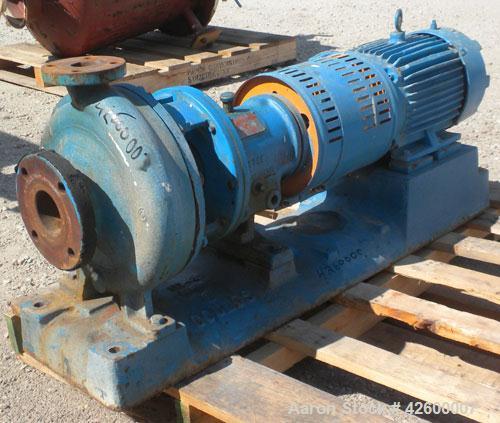 Used Goulds Centrifugal Pump, Model 3196, size 1.50X3-10, carbon steel. 3" Inlet, 1-1/2" outlet. Approximate 9-1/4" diameter impeller. Rated approximately 50 gallons per minute at 120' head. Driven b...