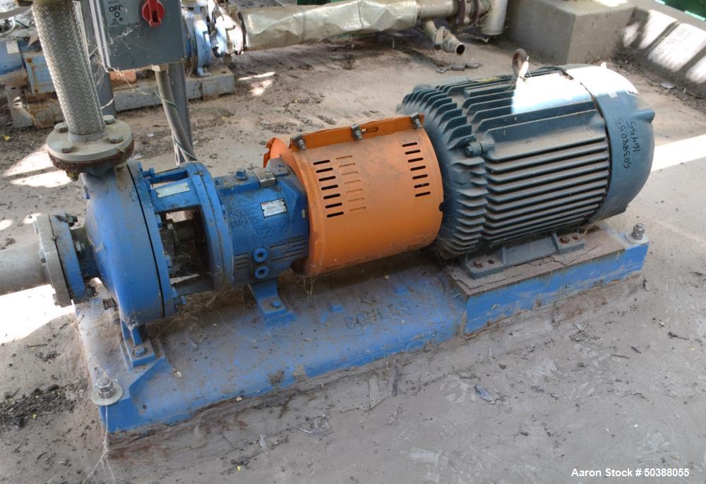 Used Goulds Centrifugal Pump, Model 3196, Size 2X3-10, Carbon Steel. Rated approximately 250 gallons per minute at 306.5' head at 3560 rpm, 250 psi. 3” Inlet, 2” outlet, 8.6250” diameter impeller, me...