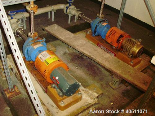 Used Goulds Centrifugal Pump, model 3298, size 1x1.5-8, Teflon lined. 1 1/2" inlet, 1" outlet, approximate 8" diameter impeller. Rated approximately 38 gallons per minute at 41' head at 1800 rpm, 175...